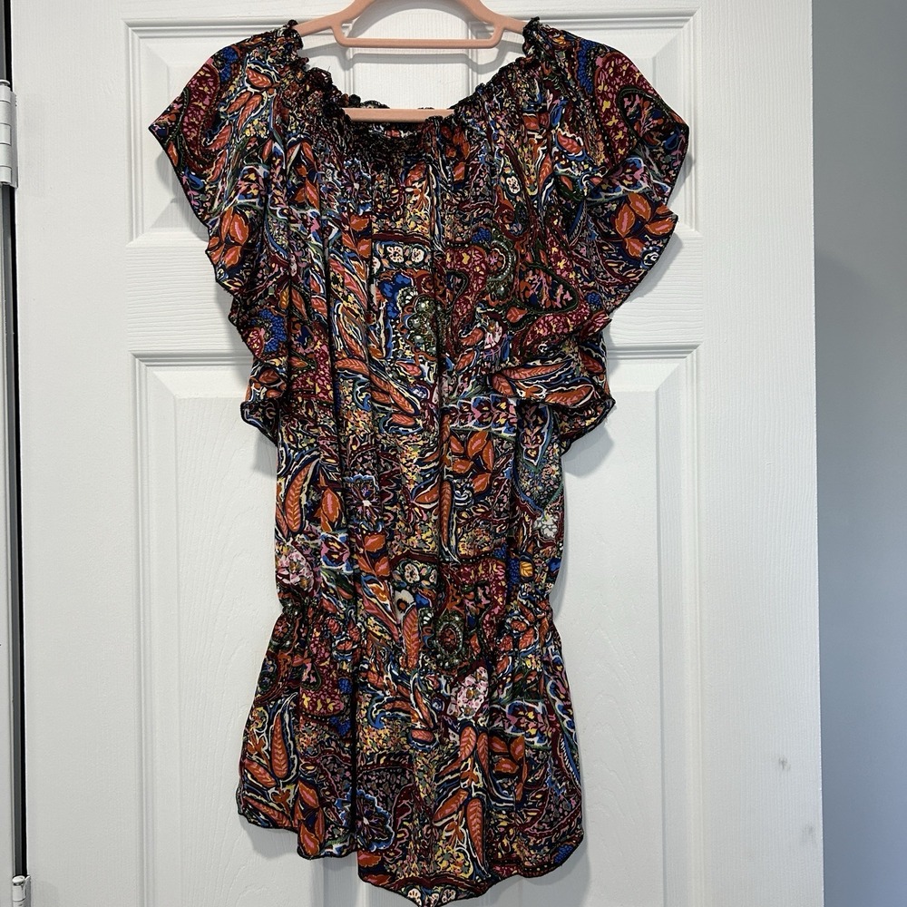 Karma Highway Women's One Size Flutter Sleeve Top Colorful 100% Viscose NWOT - Picture 7 of 10